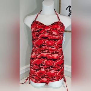 Swimsuits for All Red/Black Snakeskin Print One Piece Swimsuit NWT